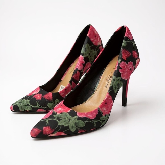 Christian Siriano Shoes - Christian Siriano Black + Pink + Green Floral Heels Size 7.5 NWT